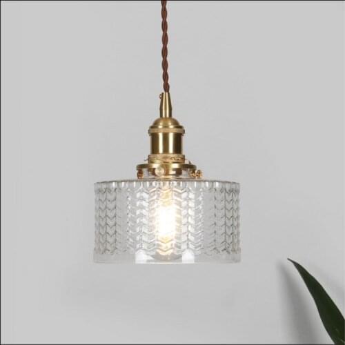 Japanese Style Retro Brass Carved Glass Pendant Lights Bedroom Bedside Aisle Balcony Dinning Room Lights Pendant Lights Modern