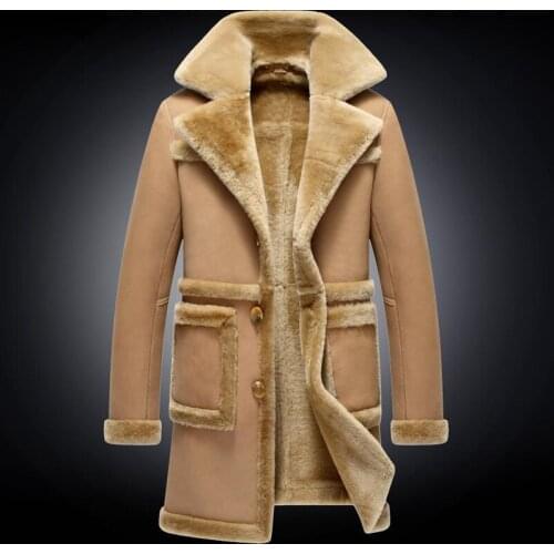 Luxury X-Long Military Style Mens Sheepskin Shearling Coat Mens Fur Parka Camel And Black Color