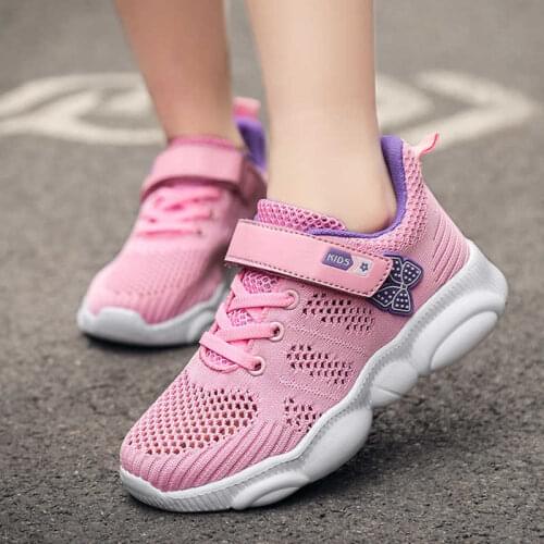 Pink Kids Running Shoes Summer Hollow Butterfly Pattern Sneakers Breathable Mesh Sport Shoes Children Footwear Chaussure Enfant