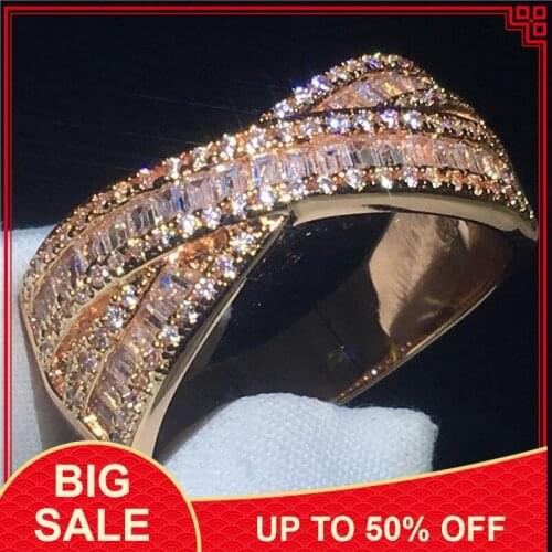 Handmade Cross Promise ring Silver color AAAAA Cz Stone Engagement wedding band ring for women Men Party jewelry