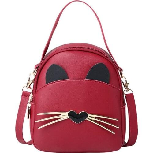 Sweet Cute Cat Pattern Backpack for Women Fashion Popular Metal Design Shoulder Crossbody Handbag Female Daily Shopper Tote B422