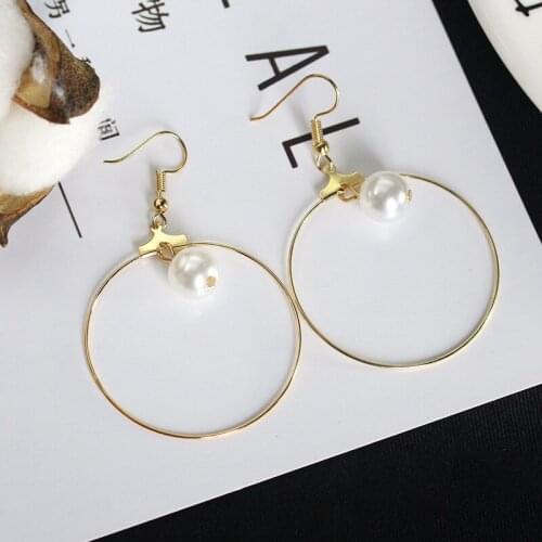 2020 Circle Bright White Glass Pearl Dangle Earrings Simple Geometric Earrings for Women Statement Earing Fashion Jewelry
