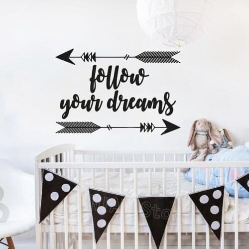 Follow Your Dreams Wall Decal Quote Kids Rooms Decoration Arrow Stickers Nursery Boho Tribal Decor Inspiring Text Sticker Z456