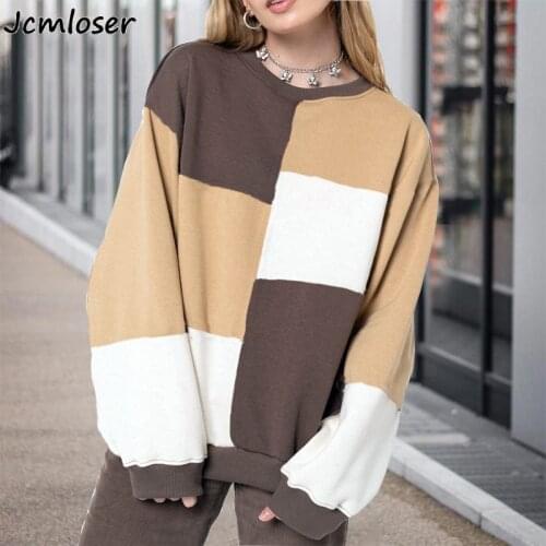 Sweatshirts Streetwear 2021 New Retro brown stitching Indie Aesthetic 90s Long Sleeve Hoodies Graphic Crewneck clothes
