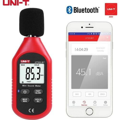 UNI-T UT353BT mini Bluetooth digital noise meter, with 30-130 dBA noise reader range, max/min, backlit LCD display