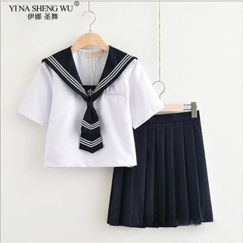 Navy Blue Japanese Anime High School Girls Student JK Uniforms Cosplay Costume Uniform Pleated Skirt Sailor Suit Korean Style
