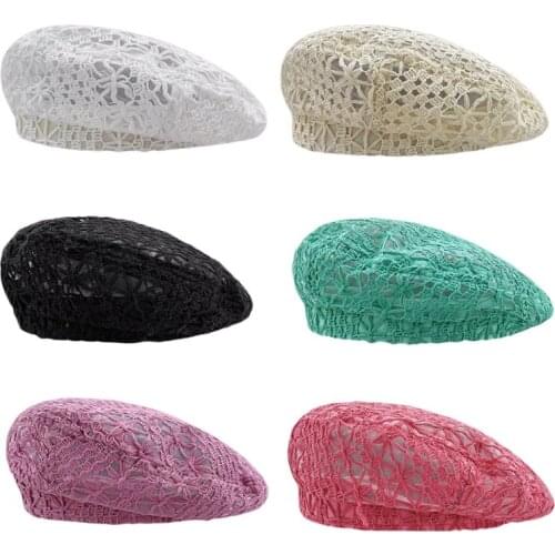 Crocheted Hat Summer Women Beret Hat Knitted Hat Cotton French Style Artist Hat Hollowed Out Fashion Accessory