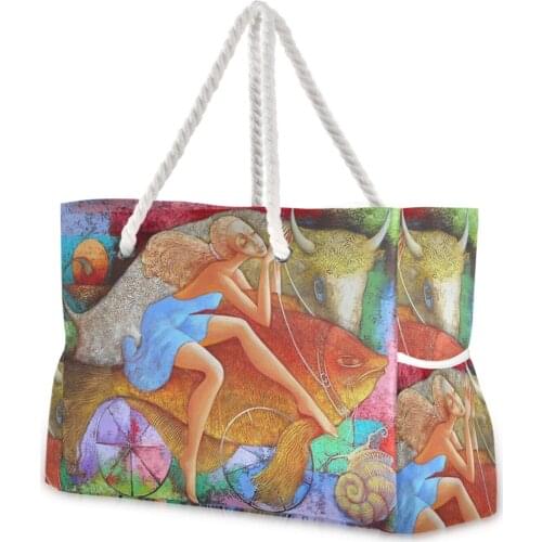 High Quality Oil Painting Beach Bags Women Luxury Tote Large Capacity Female Casual Shoulder Bag Lady Handbag Beach Shopping Bag