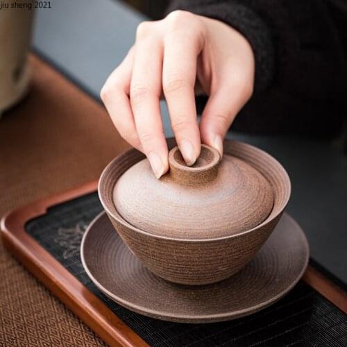 Japanese Style Stoneware Cover Bowl Large Handmade Teacup Creative Home Ceramic Tea Bowl Kung Fu Tea Set Tea Maker Accessories