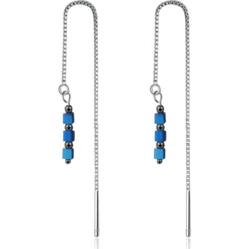 Sole Memory Colorful Small Square Tassel Ear Line Long Gradient 925 Sterling Silver Fashion Female Dangle Earrings SEA402