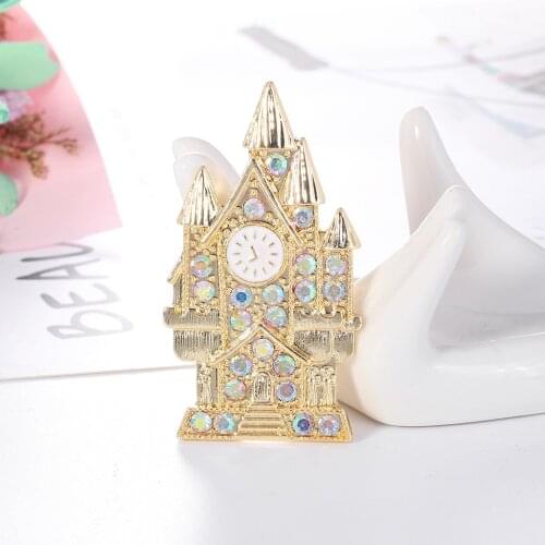 Golden Castle House Shape Brooches for Women Enamel Brooch Pins Jewelry Accessories