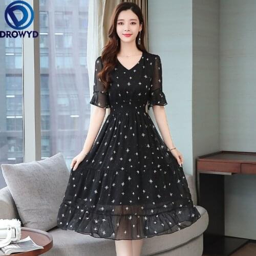 2021 Hot Sale Womens Summer Black Temperament Dress V-Neck Loose Short Sleeve Fashion Casual Dress Women Sexy Party Vestidos