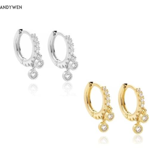 ANDYWEN 925 Sterling Silver 7.5mm Piercing Clips Hoops Mini Huggies Zircon CZ Rings Circles Charms Pendientes Crein Earrings