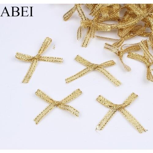 50pcs/lot Gold Ribbon Bows for Wedding Party Decoration Handmade Mini Bows DIY Sewing Garments Accessories Clothes Material