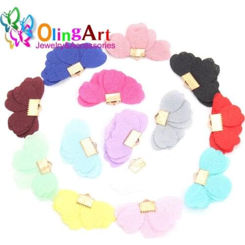 Free shipping 36MM 12pcs Cloth butterfly Tassel Findings Mix Color Charms Pendant Drop Earring DIY Graft Jewelry Making Olingart