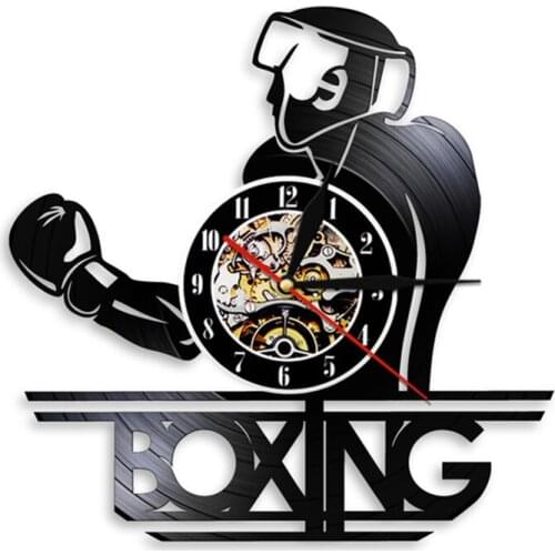 Boxing Powerful Sports Room Decor fighting Sports Modern Design Wall Clock Pugilist Vintage Vinyl Record Wall Clock Boxers Gift