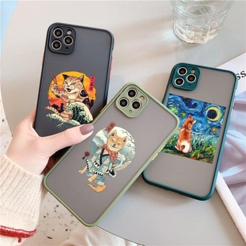 Neko Japan Cat Anime Phone Case For iPhone 12 Pro Max 11 Pro Mini X XS XR SE20 7 8 Plus Cool Sushi Matte Cover Clear Hard Fundas