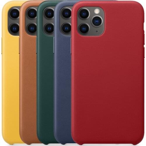 2020 New Real Genuine Leather Cover For iPhone 7 8 Plus X XR XS 11 Pro Max Cowhide Back Phone Case Electroplated Metal Button