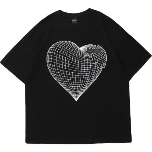 Summer New Mens Tshirts Good Heart Print Short Sleeve T-shirt Mens Fashion Oversized Streetwear Loose Fit Cotton Tshirt for man