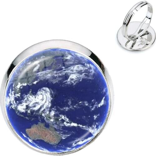 Solar System Earth Ring Mars Mercury Jupiter Saturn Uranus Glass Adjustable Rings Eight Planets Theme Jewelry Gift