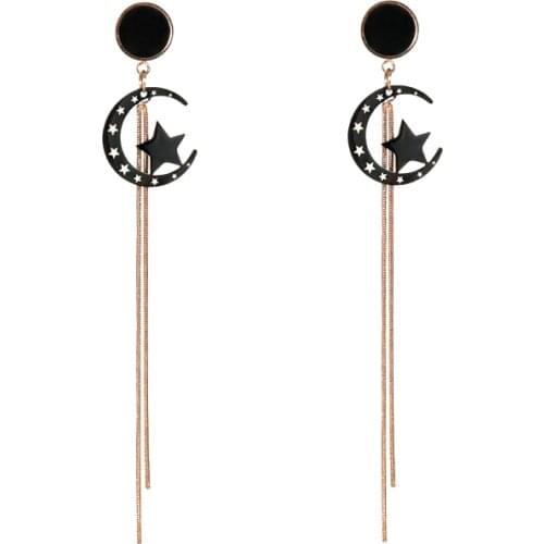 LADYCHIC 2020 New Moon Star Stainless Steel Punk Earrings Rose Gold Hip Hop Tassel Long Drop Earring Wedding Jewelry Gift LE1440