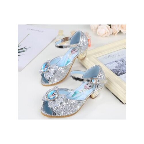 Hot Frozen Elsa And Anna Girls Sandals With Glitter Bow Disney Princess Elsa Party Shoes Kids Dress Shoes
