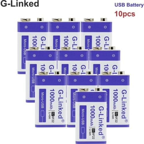 10PCS G-Linked 9V 6F22 Battery 1000mAh Rechargeable Battery 6F22 9volt lithium li-ion batteries for multimeter metal detector ba
