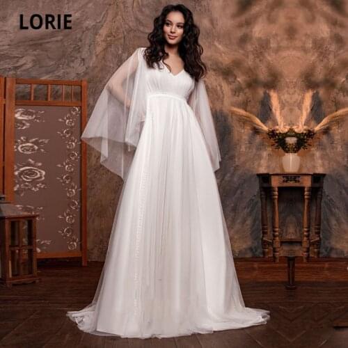 LORIE Arabic Wedding Dresses for Pregnant Women V-Neck A-Line Maternity Bridal Gowns Cap Sleeves Wedding Gown vestido de noiva