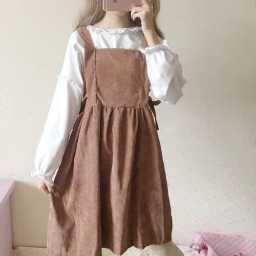 Sweet Kawaii Women Dress Student Outfit New Spring Summer A-Line Loose Sleeveless Lace Up Irregular Fungus Ladies Dresses Female