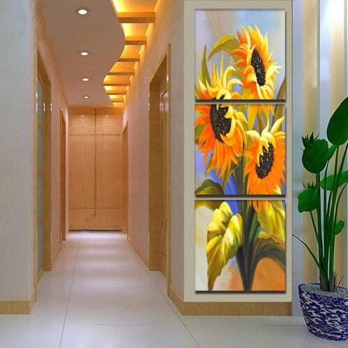 Sunflower 3pcs/Set Needlework Crafts Diamond Painting Cross Stitch Triptych Full Square Pasted Cristal Flower 5D Mosaic Painting
