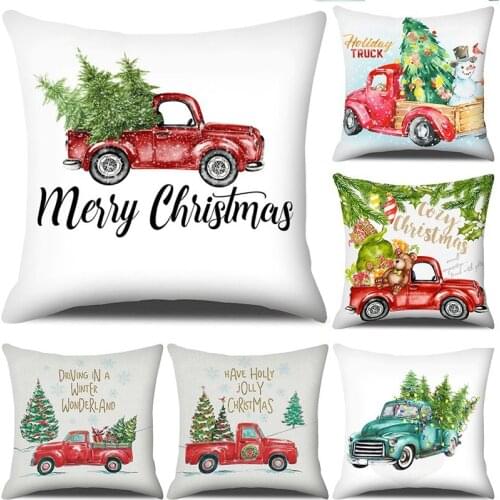 Christmas Holiday Truck Snowman Print Pillowcase Hug Pillowcase 45 X 45 Cm Sofa Car Pillowcase Christmas Gift Home Decoration