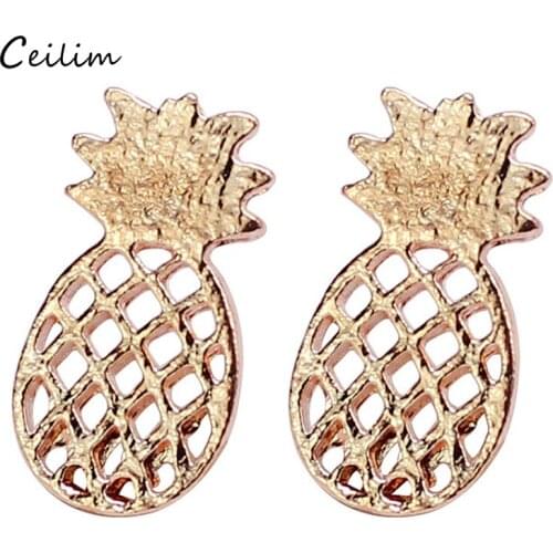 2020 New Fashion Hollowed-out Pineapple Earing Cute Rose Gold Silver Color Fruit Ear Stud For Women Jewelry