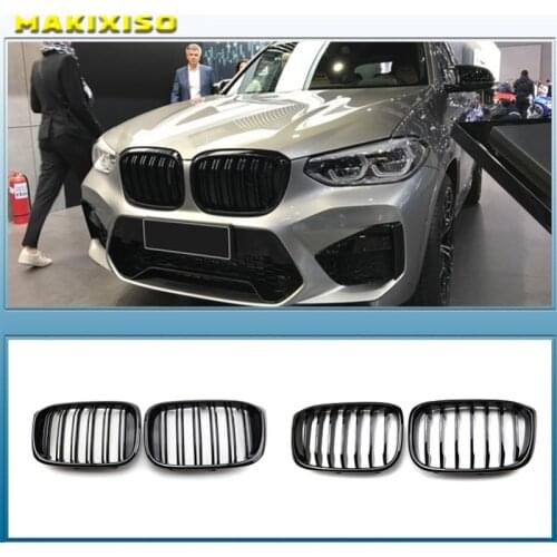 2PCS Front Grille Kidney Grill Double Slat For BMW 3 4 X3 X4 G01 G02 G08 2018 2019 2020 Racing Grills Car Styling Accessories
