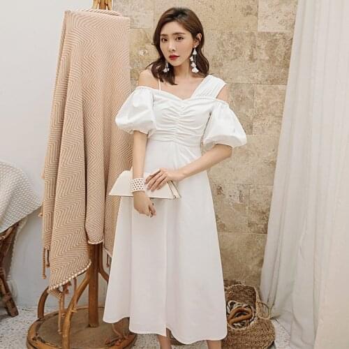 YIGELILA Autumn New Arrivals White Dress Short Sleeves Square Collar Solid Elegant Dress Mid-calf Lantern Sleeves Dress 65375