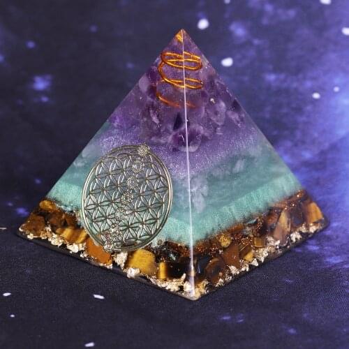 Reiki Orgone Pyramid Amethyst Energy Circle Healing Crystal Chakras Natural Stone Orgonite Pyramids Fengshui Home Decor