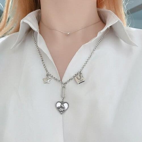 S925 Sterling Silver Necklace for Women Retro Love Angel Necklace Simple Fashion Pendant Jewelry Wholesale