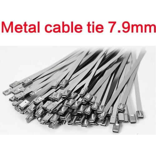 10PCS 7.9x100/150/200/250/300/350/400mm Self-locking Metal Cable Ties Anti-oxidation 304 Stainless Steel Cable Zip Ties