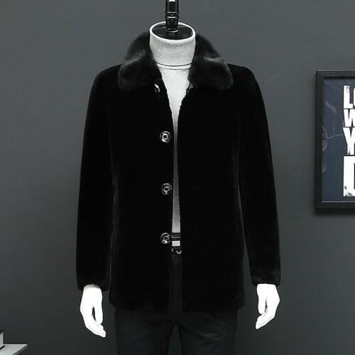 Real Fur Coat Winter Jacket Men Real Mink Fur Collar Sheep Shearling Fur Coat Warm Wool Jackets Veste Homme L16901S YY332