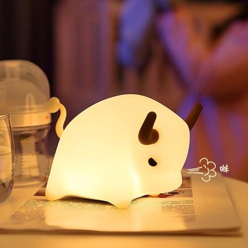 GEEKFUN Silicone Table Lamp Cartoon Cute Cattle Switch USB Charging Atmosphere 7 Colors LED Beside Night Light Baby Gift