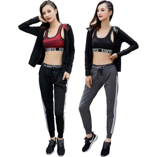 SOVICI Yoga sets 3 Piece ( Bra + Jacket + Pants ) Yoga Sport Suits Sports Female Running Sportswear Gym Quick Dry Running Sets