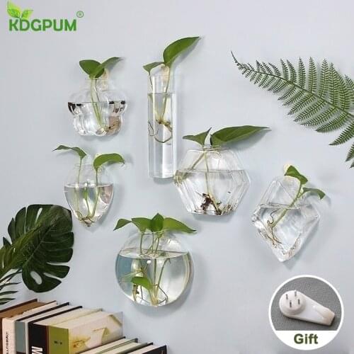 Glass Wall Hanging Flower Pot Hydroponics Plant Vase Indoor Garden Geometric FlowerPot Hanging Planter Doniczka Home Decoration