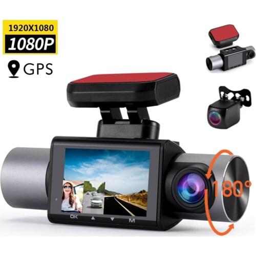 3 Lens Dash Cam 4G HD 1080P Car DVR Camera 2'' IPS Screen Dashcm Camera 260° Auto Digital Video Recorder Build-in GPS G-Sensor