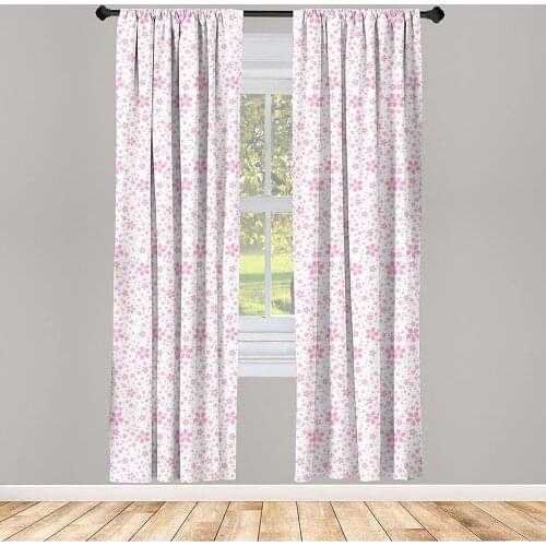 Cherry Blossom Curtains Pink Flowers on White Background Girls Simple Design Window Treatments for Living Room Bedroom