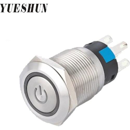 YUESHUN 19mm Light Switches 5A/250VAC Electrical Equipment Momentary Push Button Switch Power Supply Shape illuminated Switches