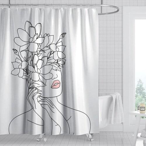 Explosion Style Simple Lines Waterproof and Mildew Proof Shower Curtain Digital Custom Perforated Free Printing Bathroom Curtain