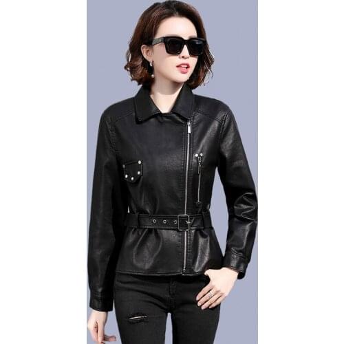 2021 New Spring Women Pu Leather Jacket Single Breasted Tassels Faux Soft Leather Short Coat Turndown Collar Motorcycle Outwear