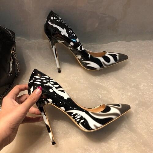 Free shipping fashion women Designer Brand New Black Gradient Color patent leather point toe high heels pumps shoes Stiletto