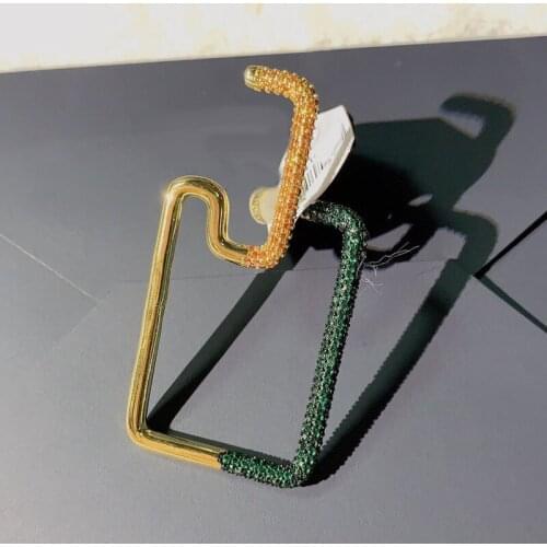 Brand 1:11 Piece New Fashion Green and Orange Rectangle Stud Earring with Geometric Cuff Pave Zircon for Women Jewelry