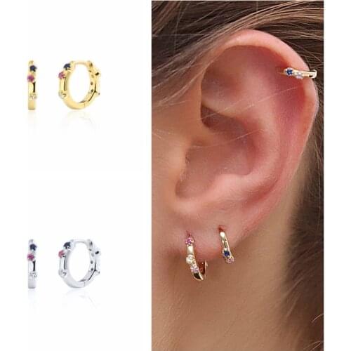 Aide 925 Sterling Silver Rainbow Zircon Crystal CZ Huggie Middle Hoop Earrings Piercing Ohrringe Pendiente Luxury Fine Jewelry