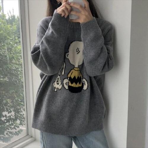 Woman Sweater Cute Cartoon Pattern Loose Long Sleeve Pullover Sweater WomenS Tops 2020 Autumn New Winter Knitting Women Clothes
